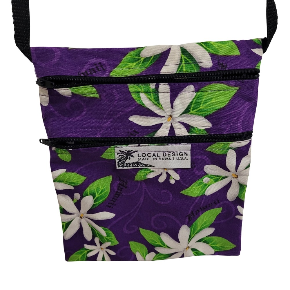 Local Design Hawaii Made Purple Jasmine Floral Zipper Pouch Crossbody Bag
